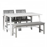 Vincent Solid Acacia Wood 4 Piece Chevron Dining Set - White Wash