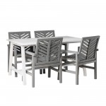 Vincent Solid Acacia Wood 5 Piece Chevron Dining Set - White Wash