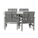 Vincent Solid Acacia Wood 5 Piece Chevron Dining Set - White Wash