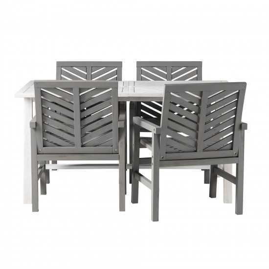 Vincent Solid Acacia Wood 5 Piece Chevron Dining Set - White Wash