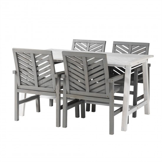 Vincent Solid Acacia Wood 5 Piece Chevron Dining Set - White Wash