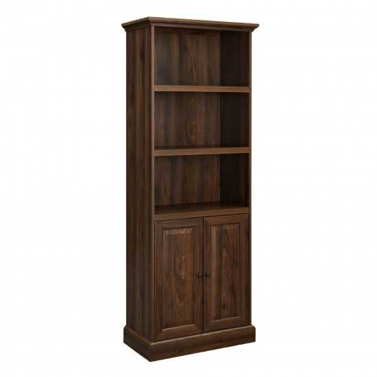 Classic Beveled Door Hutch Bookshelf – Dark Walnut