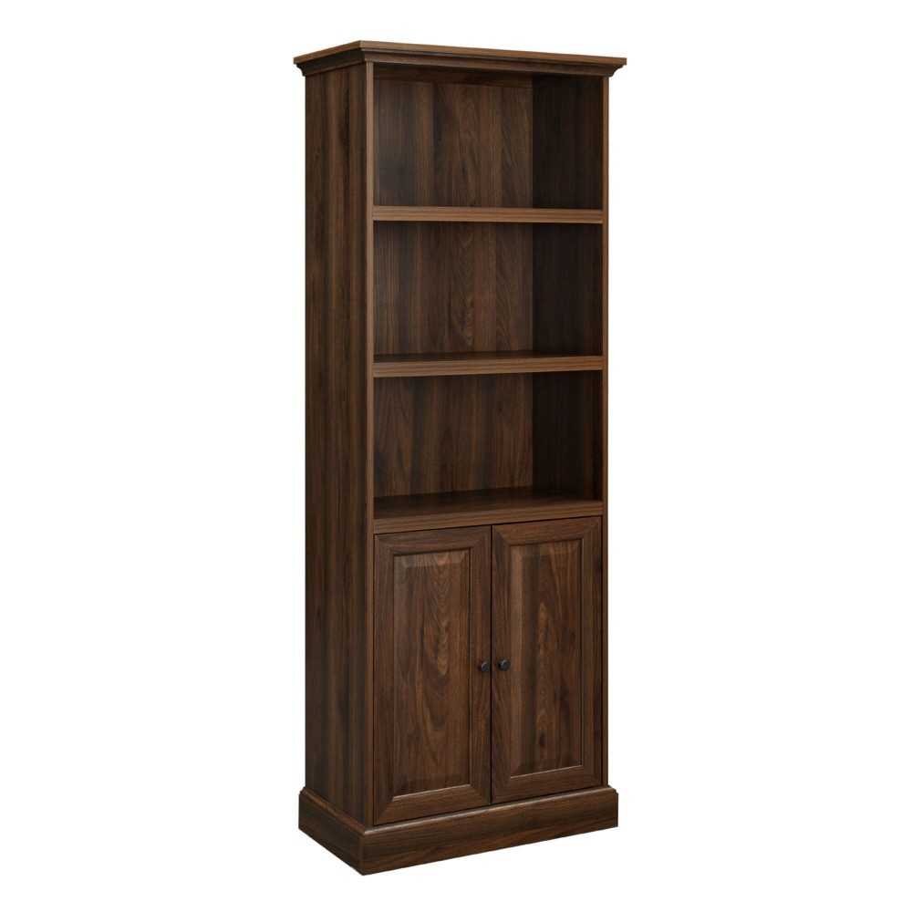 Classic Beveled Door Hutch Bookshelf – Dark Walnut