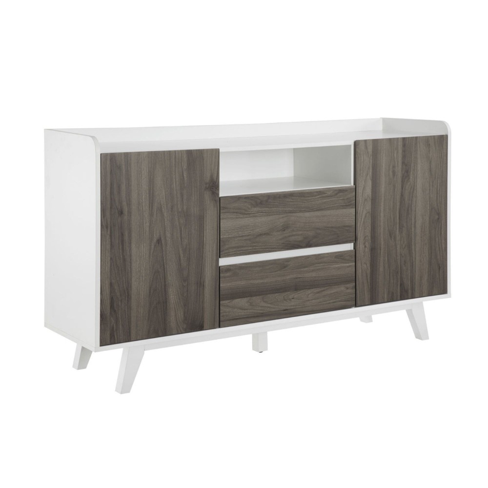 Contemporary Tray-Top 2-Door Sideboard – Solid White/Slate Grey