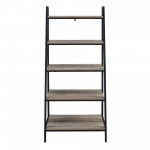 Contemporary Metal and Wood 5-Shelf Ladder Bookshelf – Dark Walnut