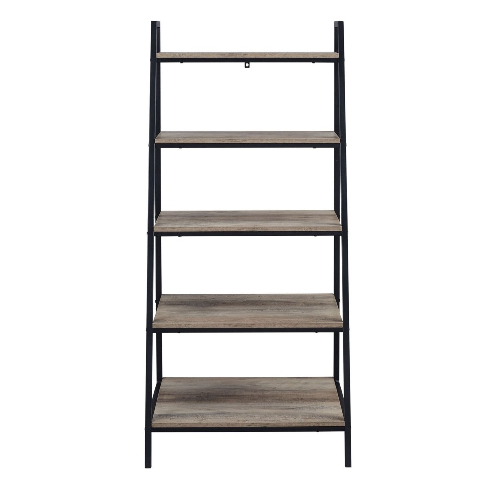Contemporary Metal and Wood 5-Shelf Ladder Bookshelf – Dark Walnut Contemporary Metal and Wood 5-Shelf Ladder Bookshelf – Dark Walnut