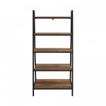 Contemporary Metal and Wood 5-Shelf Ladder Bookshelf – Rustic Oak