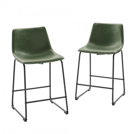 26” Contemporary Metal-Leg Faux Leather Counter Stool – Green