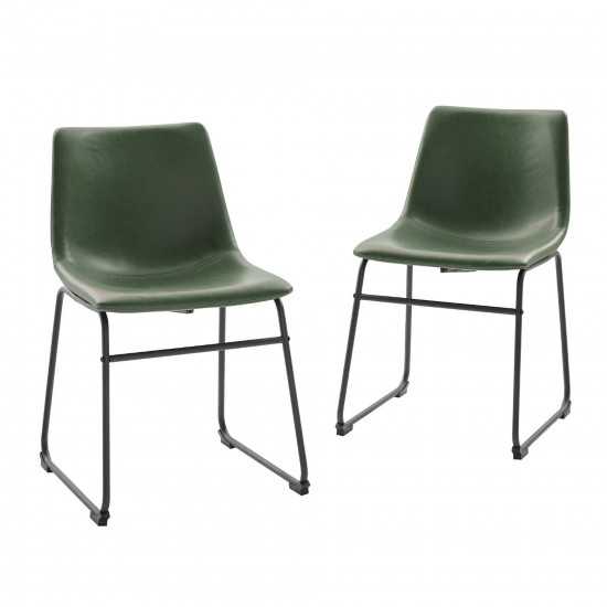 18” Contemporary Metal-Leg Faux Leather Dining Chair, Set of 2 – Green