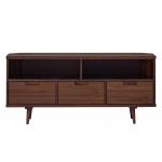 Boho 3 Drawer Solid Wood Corner TV Stand for TVS up to 58 Inches – Walnut