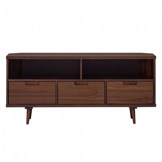 Boho 3 Drawer Solid Wood Corner TV Stand for TVS up to 58 Inches – Walnut