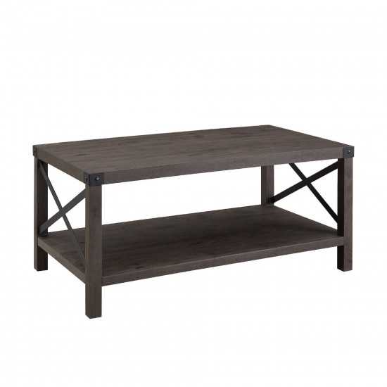 Farmhouse Metal-X Coffee Table with Lower Shelf – Sable