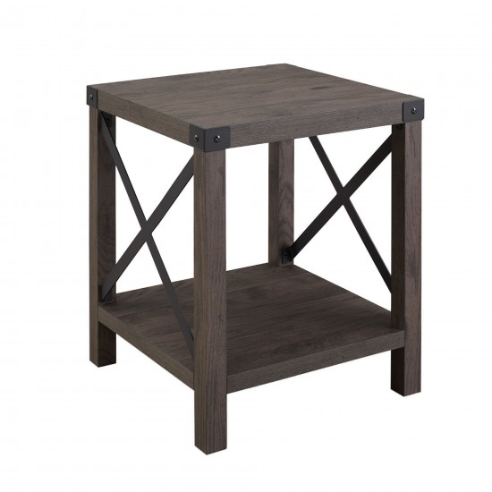 Farmhouse Metal-X Accent Table with Lower Shelf – Sable