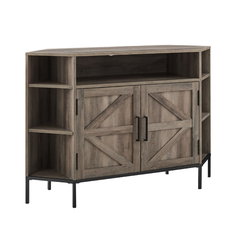 Rustic 2-Door Corner TV Stand with Wood Detail for TVs up to 55” – Grey Wash