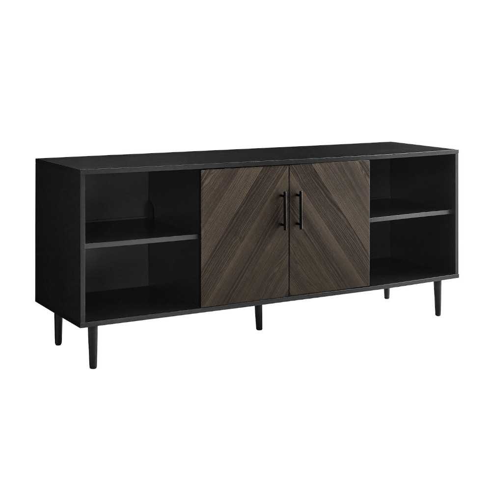 Faux-BookmatchTV Stand for TVs up to 65” – Ash Brown Bookmatch/Solid Black Faux-BookmatchTV Stand for TVs up to 65” – Ash Brown Bookmatch/Solid Black