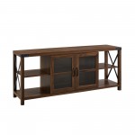 Farmhouse Metal-X Accent Glass Door TV Stand for TVs up to 65” – Dark Walnut