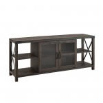 Farmhouse Metal-X Accent Glass Door TV Stand for TVs up to 65” – Sable