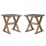 Rustic X-Leg Solid Wood Side Table Set – Grey and Brown