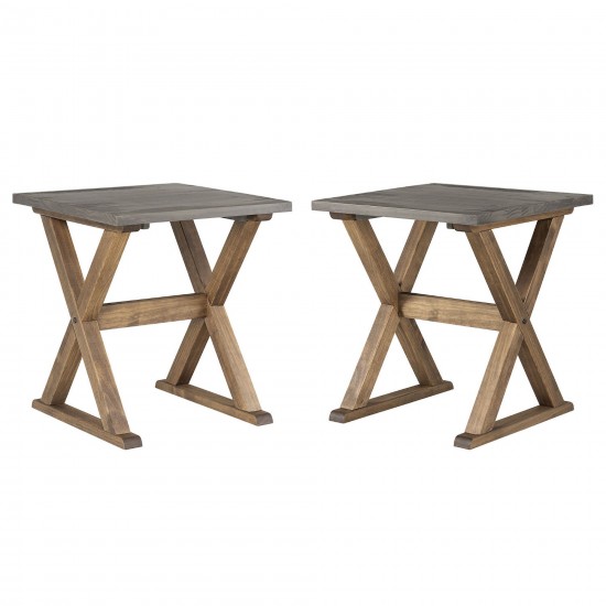 Rustic X-Leg Solid Wood Side Table Set – Grey and Brown