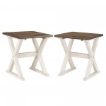 Rustic X-Leg Solid Wood Side Table Set – Rustic Oak and White Wash