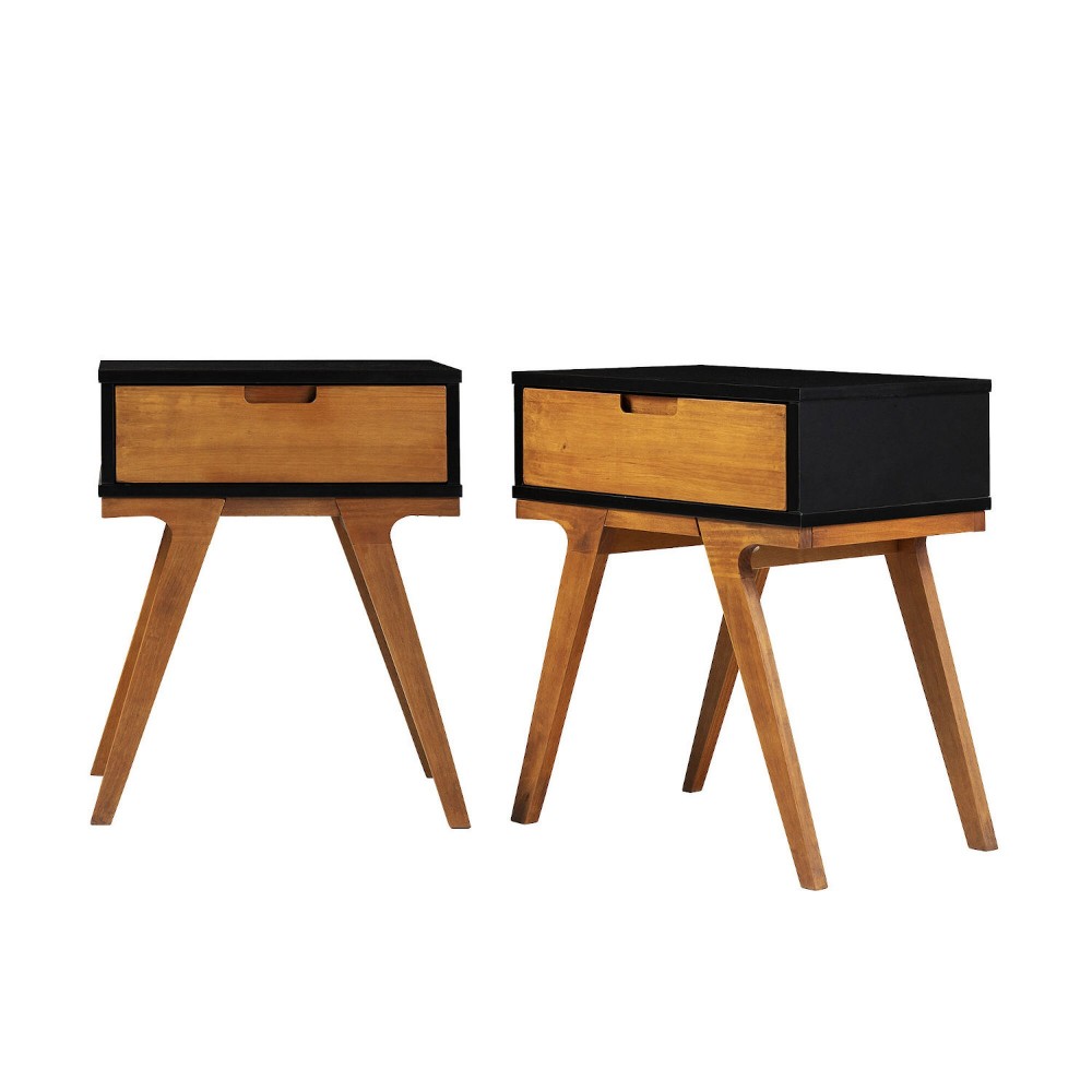 Mid-Century Modern Bridge-Leg Side Table Set – Caramel and Black Mid-Century Modern Bridge-Leg Side Table Set – Caramel and Black