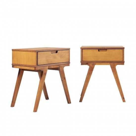 Mid-Century Modern Bridge-Leg Side Table Set – Caramel