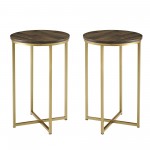 Modern Glam 2-Piece Metal-X Leg Side Table Set – Dark Walnut/Gold