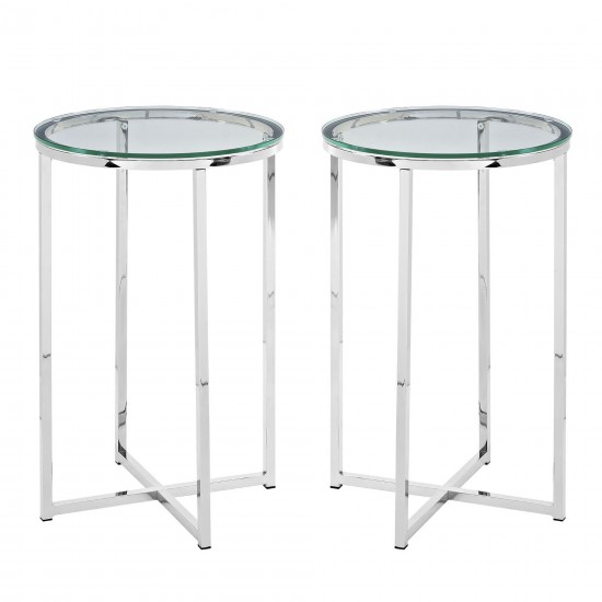 Modern Glam 2-Piece Metal-X Leg Side Table Set – Glass/Chrome