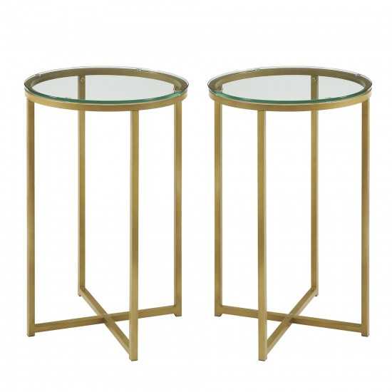 Modern Glam 2-Piece Metal-X Leg Side Table Set – Glass/Gold