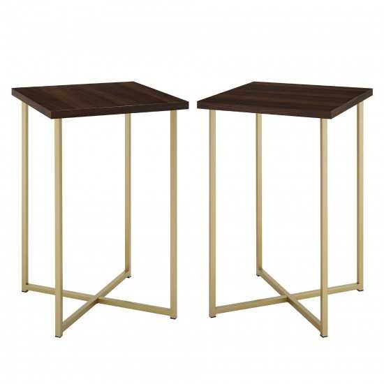 Modern Glam 2-Piece Metal and Wood Square Accent Tables – Dark Walnut/Gold