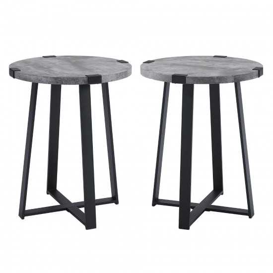 Modern Industrial 2-Piece Metal Wrap Side Table Set – Dark Concrete