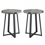 Modern Industrial 2-Piece Metal Wrap Side Table Set – Slate Grey