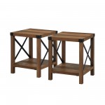 Farmhouse 2-Piece Metal-X Side Tables with Lower Shelf – Rustic Oak