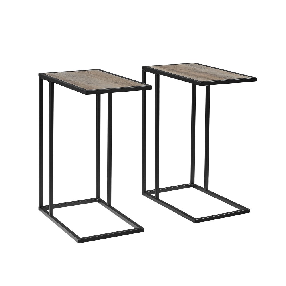 Modern Glam 2-Piece C-Table with Metal Base – Grey Wash Modern Glam 2-Piece C-Table with Metal Base – Grey Wash