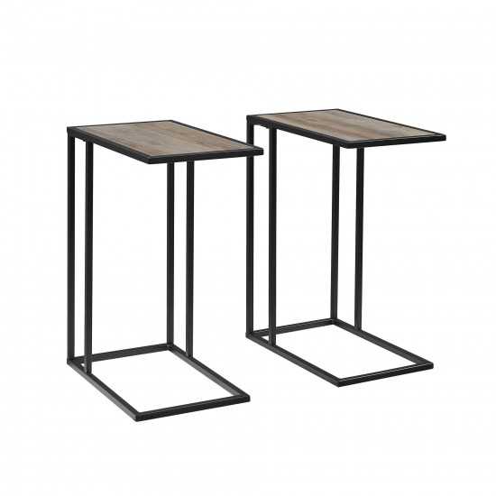 Modern Glam 2-Piece C-Table with Metal Base – Grey Wash