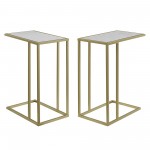 Modern Glam 2-Piece C-Table with Metal Base – Faux White Marble and Gold