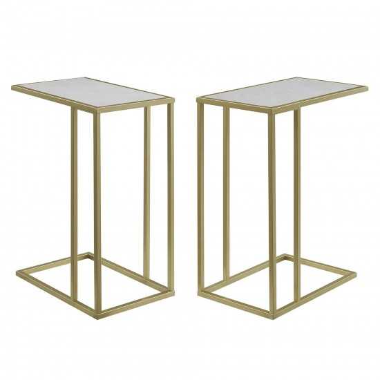 Modern Glam 2-Piece C-Table with Metal Base – Faux White Marble and Gold