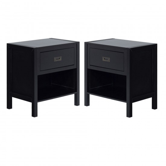 Lydia 2-Piece 1 Drawer Classic Solid Wood Nightstand Set - Black