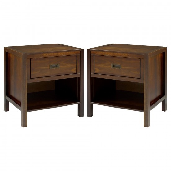 Lydia 2-Piece 1 Drawer Classic Solid Wood Nightstand Set - Walnut