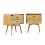 Mid Century Modern 2-Piece 2 Drawer Solid Wood Nightstand Set - Light Oak