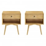 2 Piece 1-Drawer Mid-Century Solid Wood Nightstand - Light Oak