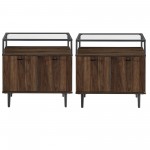 Miller Modern Glass Top 2 Door Nighstand Set - Dark Walnut