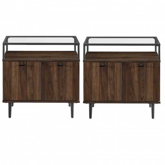 Miller Modern Glass Top 2 Door Nighstand Set - Dark Walnut