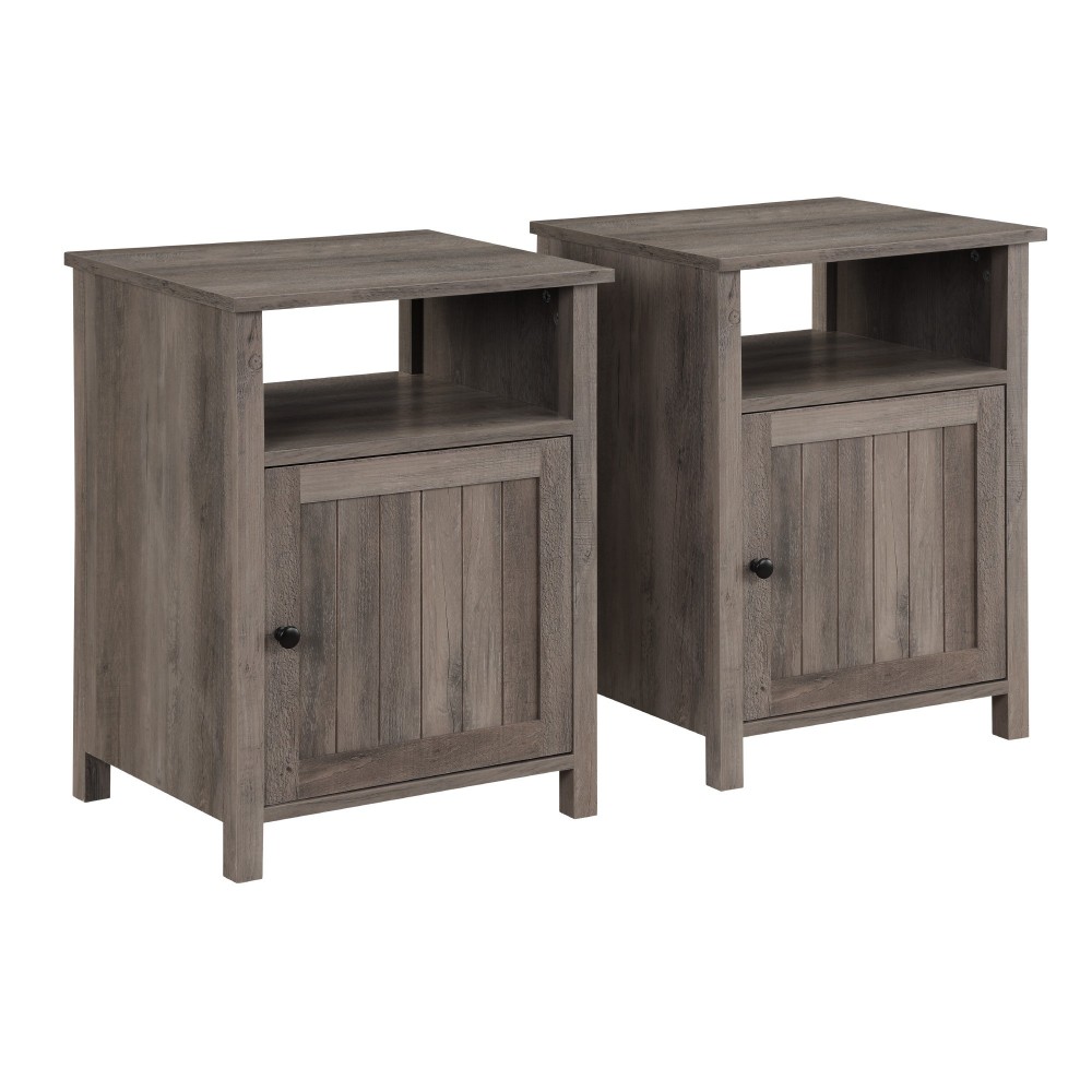 Craig Grooved Door Side Table Set - Rustic Oak