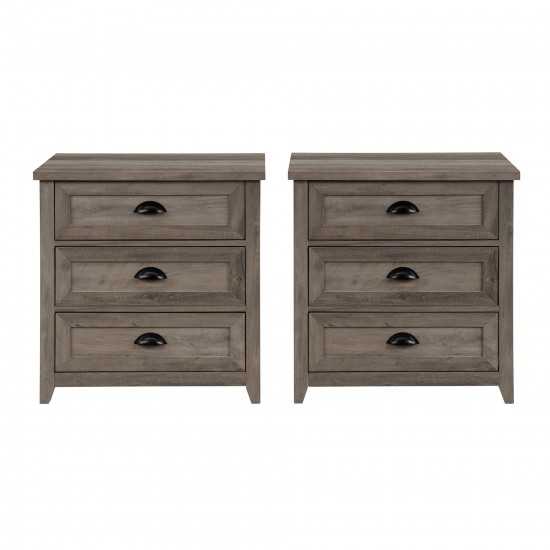 Odette 3 Drawer Framed Nightstand Set - Grey Wash