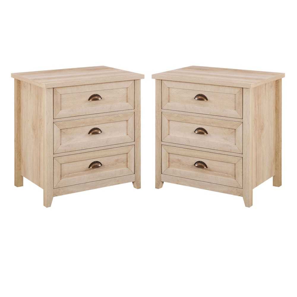 Odette 3 Drawer Framed Nightstand Set - White Oak