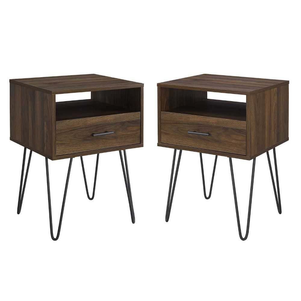 Croft Hairpin Leg 1 Drawer Side Table Set - Dark Walnut