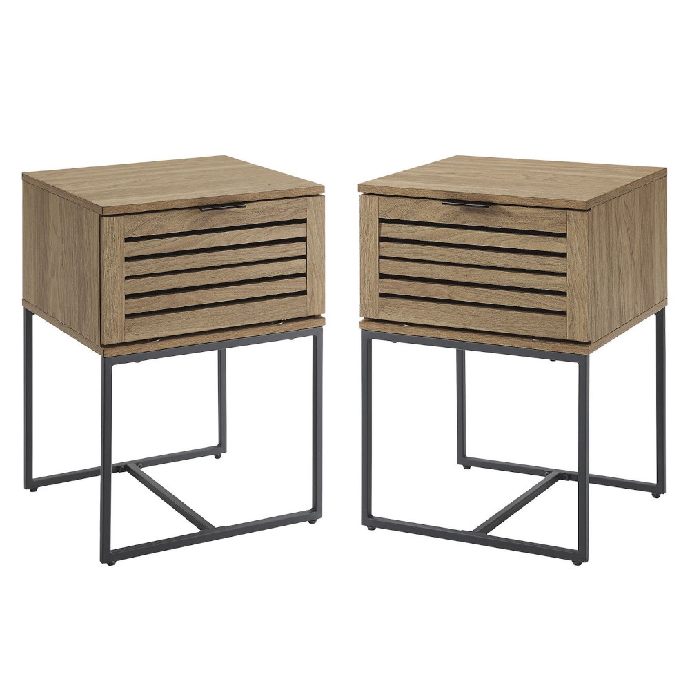 Jackson Modern Slat Door Side Table Set - English Oak