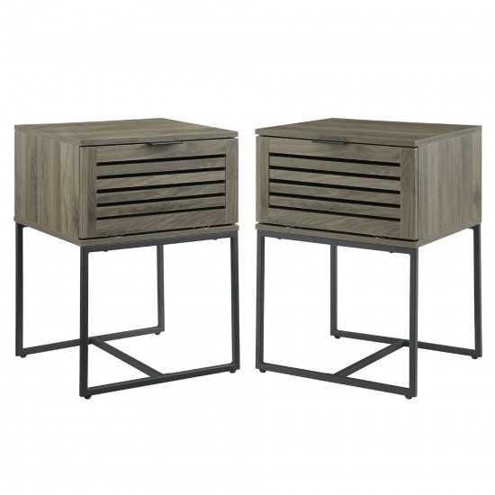 Jackson Modern Slat Door Side Table Set - Slate Grey