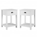 Country Farmhouse Single Drawer Side Table Set - Brushed White